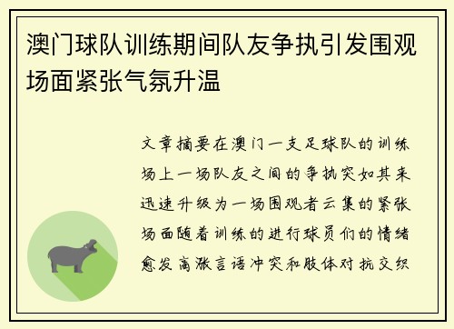 澳门球队训练期间队友争执引发围观场面紧张气氛升温
