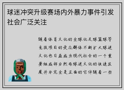 球迷冲突升级赛场内外暴力事件引发社会广泛关注
